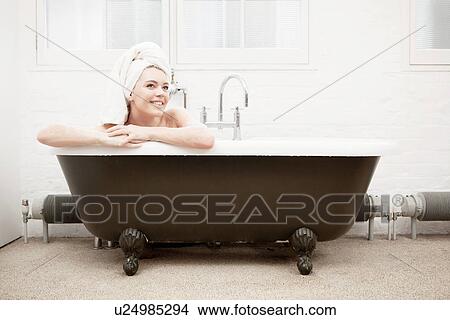 Woman in vintage bath View Large Photo Image Picture - Woman in vintage bath. Fotosearch