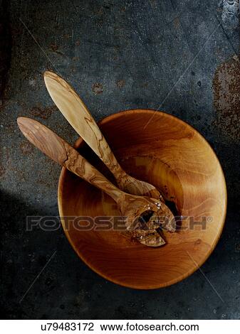Wooden salad bowl and serving spoons View Large Photo Image Stock Image - Wooden salad bowl and serving spoons. Fotosearch