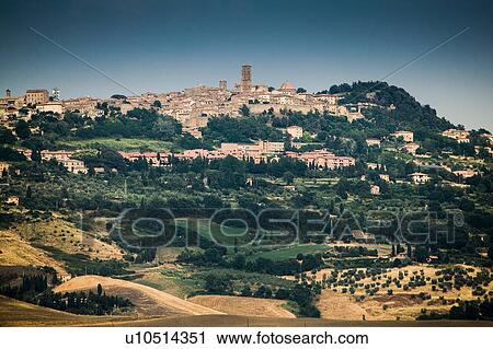 Stock Image - Distant view of Volterra town, Tuscany, Italy. Fotosearch