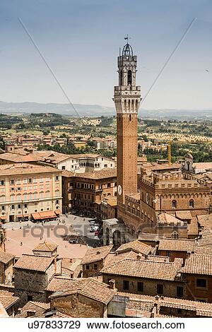 Elevated view of Piazza Del Campo, Siena, Italy View Large Photo Image Stock Photo - Elevated view of Piazza Del Campo, Siena, Italy. Fotosearch
