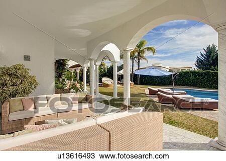 Garden terrace of luxury villa View Large Photo Image Stock Image - Garden terrace of luxury villa. Fotosearch