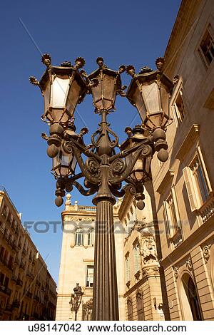 Stock Image - Ornate street light, Barcelona, Spain. Fotosearch
