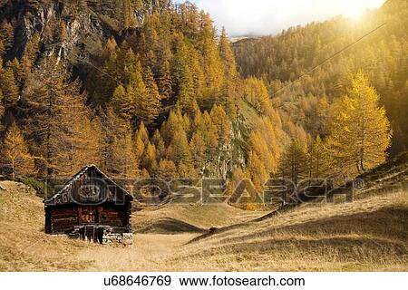 Stock Photo - Remote shack in Alp Devero, Alpi, Piedmont, Italy. Fotosearch
