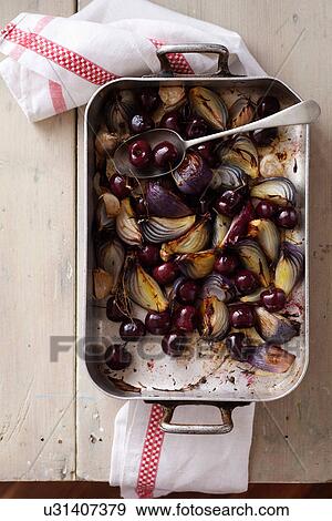 Roasted cherries, red onions, garlic and thyme View Large Photo Image Stock Photo - Roasted cherries, red onions, garlic and thyme. Fotosearch
