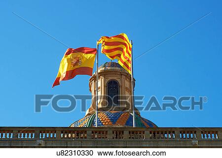 Spanish flags in building, Barcelona, Spain View Large Photo Image Stock Image - Spanish flags in building, Barcelona, Spain. Fotosearch