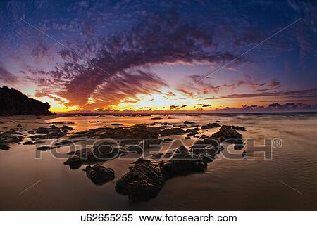 Stock Photography - Sunset over sea, Kibbutz Maagan Michael, Israel. Fotosearch