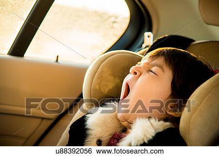 Young girl with eyes closed yawning in car View Large Photo Image Stock Photograph - Young girl with eyes closed yawning in car. Fotosearch
