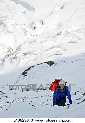 Female climber coming up snow covered mountainside, Castell y Geifr, Snowdonia View Large Photo Image Stock Image - Female climber coming up snow covered mountainside, Castell y Geifr, Snowdonia. Fotosearch