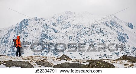 Female climber in front of snow covered mountain, Y Garn, Snowdonia View Large Photo Image Stock Image - Female climber in front of snow covered mountain, Y Garn, Snowdonia. Fotosearch