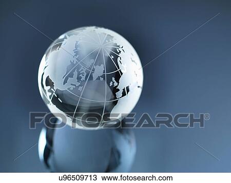 Stock Image - Glass Globe illustrating North and South America, Europe, Russia and Africa. Fotosearch