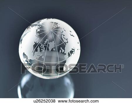 Stock Photo - Glass Globe illustrating North and South America, Europe, Russia and Africa. Fotosearch
