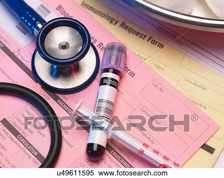Haematology - Blood test with haematology request forms in clinic View Large Photo Image Stock Photography - Haematology - Blood test with haematology request forms in clinic. Fotosearch