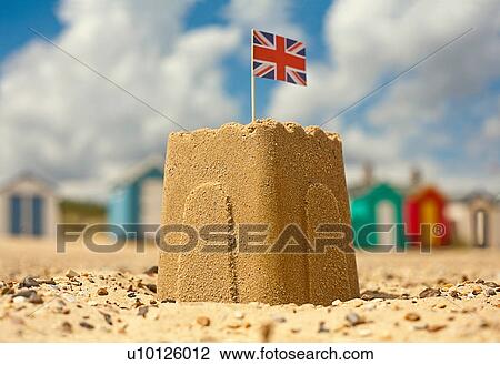 Sandcastle with british flag View Large Photo Image Stock Image - Sandcastle with british flag. Fotosearch