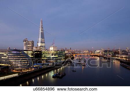 Stock Photograph - Shard and City Hall buildings, River Thames, London, UK. Fotosearch