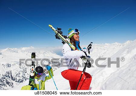 Skiers climbing View Large Photo Image Stock Photography - Skiers climbing. Fotosearch