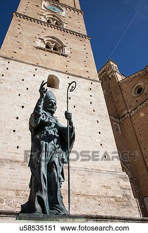 Stock Image - Statue and church tower in Chieti, Abruzzo, Italy. Fotosearch