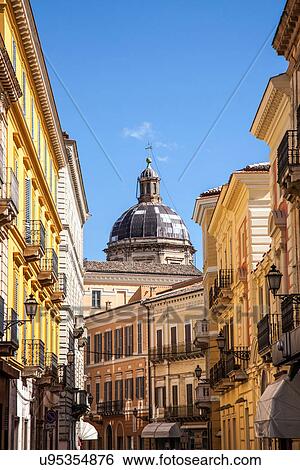 Stock Photograph - Street scene and church dome in Chieti, Abruzzo, Italy. Fotosearch