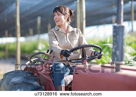 Woman on vehicle in plant nursery View Large Photo Image Stock Photograph - Woman on vehicle in plant nursery. Fotosearch