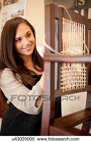 Woman weaving chair back View Large Photo Image Stock Photography - Woman weaving chair back. Fotosearch