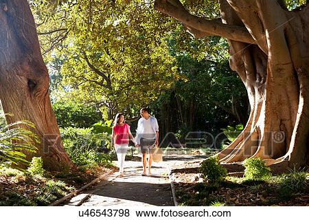 Young couple walking on path through trees View Large Photo Image Stock Photo - Young couple walking on path through trees. Fotosearch