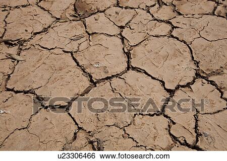 Stock Photograph - Close-up view of dry cracked soil. Fotosearch