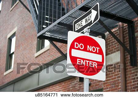 Do Not Enter and One Way sign View Large Photo Image Stock Image - Do Not Enter and One Way sign. Fotosearch