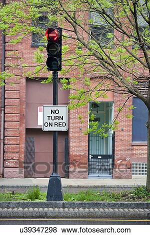 Stock Photo - No turn on red sign on traffic lights. Fotosearch