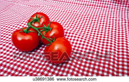 Red Vine tomatoes against red and white chequered cloth View Large Photo Image Stock Photograph - Red Vine tomatoes against red and white chequered cloth. Fotosearch