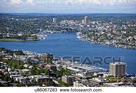 Stock Image - View of Pugent Sound from Space needle. Fotosearch