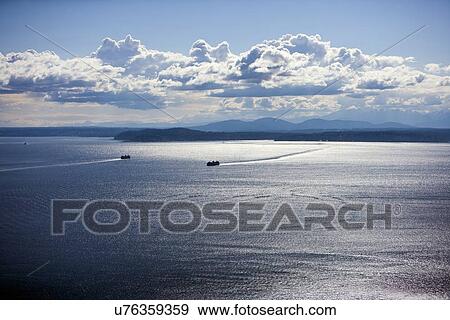 Stock Photo - View out to Puget Sound from Space Needle. Fotosearch