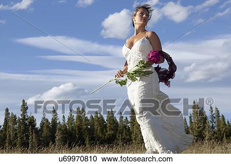 Bride standing in meadow View Large Photo Image Stock Image - Bride standing in meadow. Fotosearch