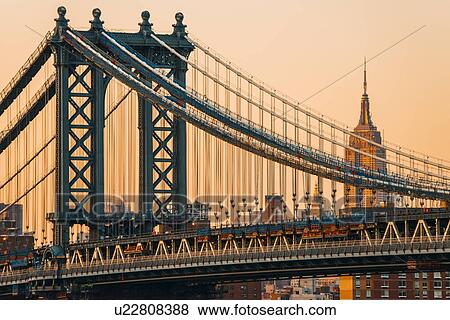 Manhattan Bridge with Empire State Building View Large Photo Image Stock Photo - Manhattan Bridge with Empire State Building. Fotosearch