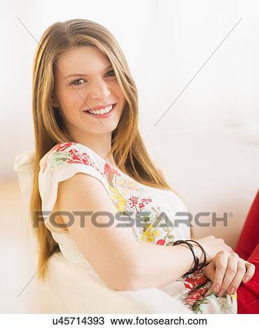 Portrait of smiling woman View Large Photo Image Stock Image - Portrait of smiling woman. Fotosearch