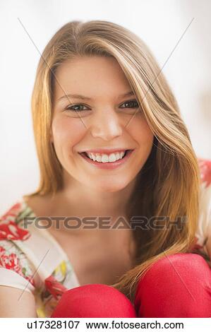 Stock Photo - Portrait of smiling woman. Fotosearch