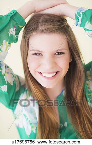 Portrait of smiling woman View Large Photo Image Stock Photograph - Portrait of smiling woman. Fotosearch