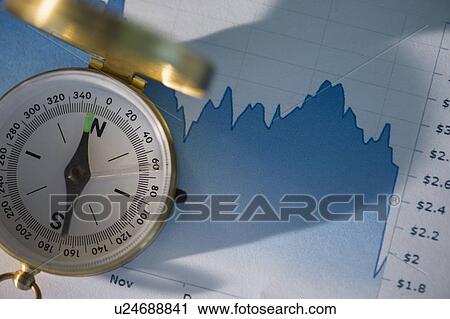 Stock Image - Studio Shot of financial graph and compass on top. Fotosearch