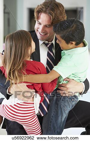 Children Greeting Father On Return From Work View Large Photo Image Stock Image - Children Greeting Father On Return From Work. Fotosearch