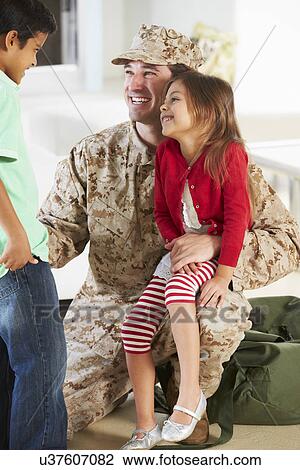 Children Greeting Military Father Home On Leave View Large Photo Image Stock Image - Children Greeting Military Father Home On Leave. Fotosearch