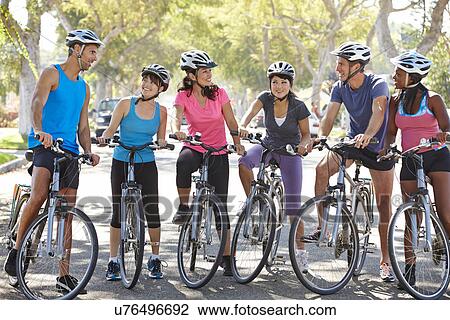 Cycling Club Meeting On Suburban Street View Large Photo Image Stock Image - Cycling Club Meeting On Suburban Street. Fotosearch