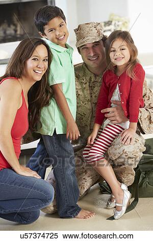 Family Greeting Military Father Home On Leave View Large Photo Image Stock Photography - Family Greeting Military Father Home On Leave. Fotosearch