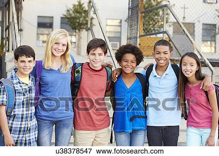 Stock Photo - Group of Elementary Pupils Outside Classroom . Fotosearch