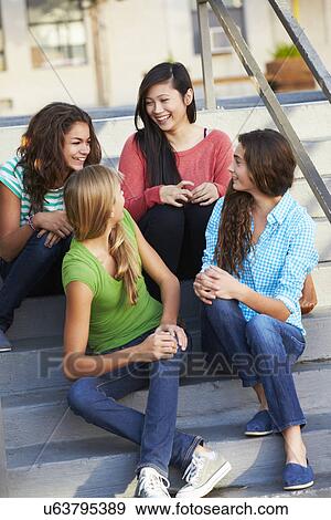 Group Of Female Teenage Pupils Outside Classroom View Large Photo Image Stock Photo - Group Of Female Teenage Pupils Outside Classroom. Fotosearch