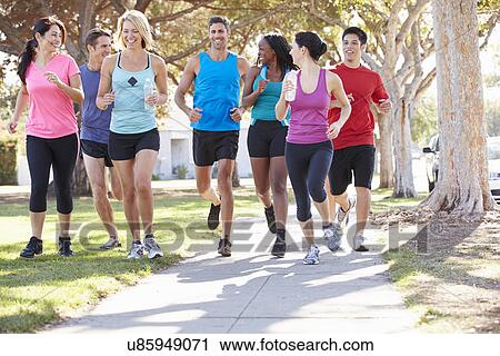 Group Of Runners On Suburban Street View Large Photo Image Stock Image - Group Of Runners On Suburban Street. Fotosearch