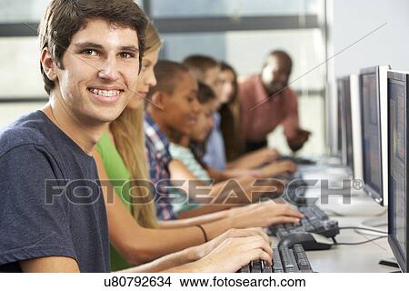Group Of Students Working At Computers In Classroom View Large Photo Image Picture - Group Of Students Working At Computers In Classroom. Fotosearch