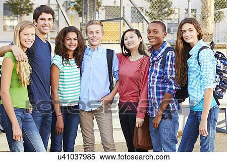 Group Of Teenage Pupils Outside Classroom View Large Photo Image Stock Photography - Group Of Teenage Pupils Outside Classroom . Fotosearch