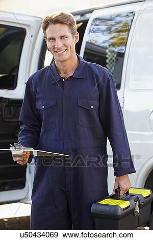 Portrait Of Repairman With Van View Large Photo Image Stock Photo - Portrait Of Repairman With Van. Fotosearch