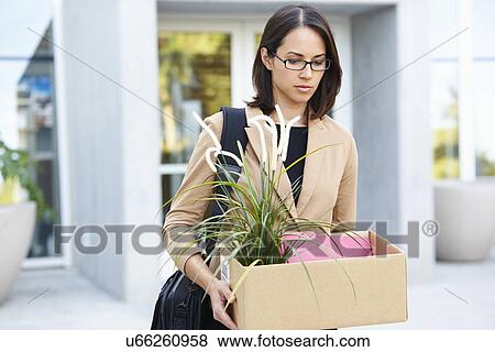 Redundant Businesswoman Leaving Office With Box View Large Photo Image Stock Photo - Redundant Businesswoman Leaving Office With Box. Fotosearch