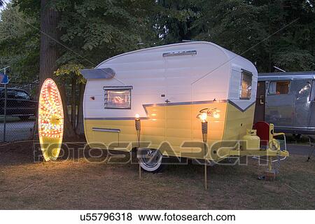 Stock Photo - A two-toned white and yellow trailer; Bellingham; Washington; USA. Fotosearch