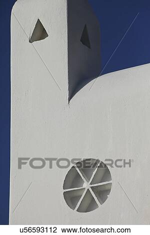 Stock Image - Architectural detail of white washed Greek villa, Mykonos, Greece. Fotosearch