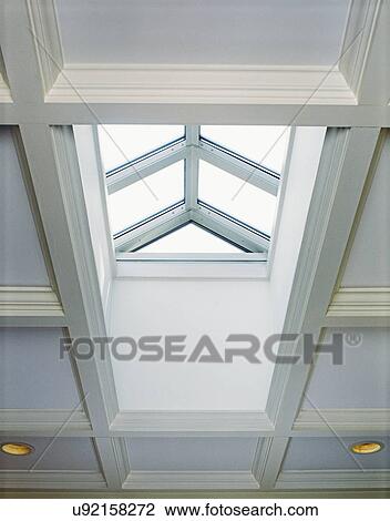 Architectural Details Detail Of White Coffered Ceiling Recessed Lighting Skylight Stock Image